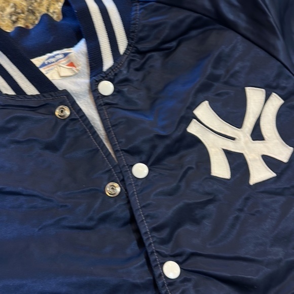 Yankees Vintage Bomber Jacket small navy snap coat vintage classic - Picture 4 of 14
